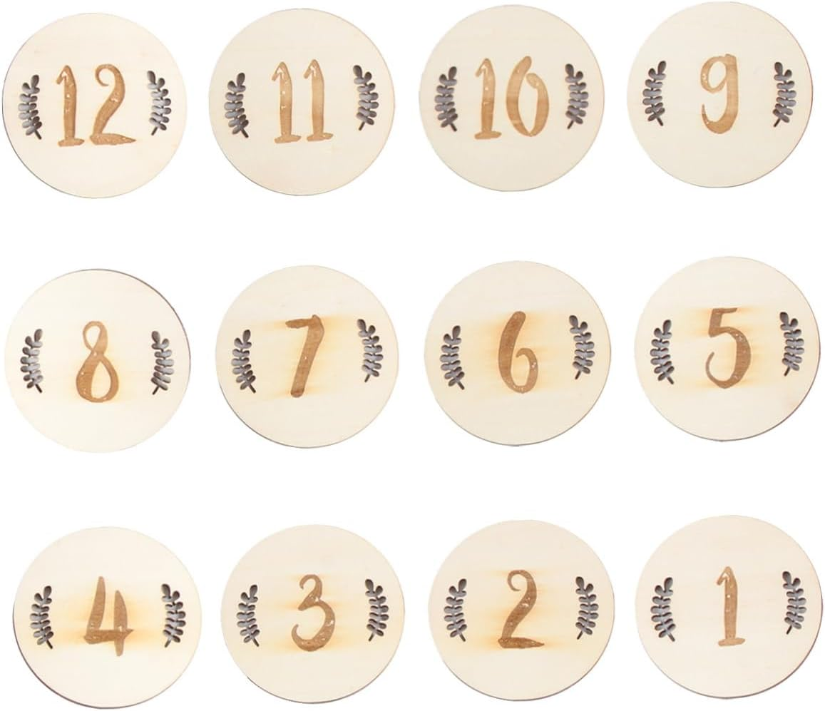 Yardwe 36 Pcs Milestone Cards Wooden Month Number Photography Props Birthday Commemorate Newborn Growth Keepsake Gift Leaves Design image number 4