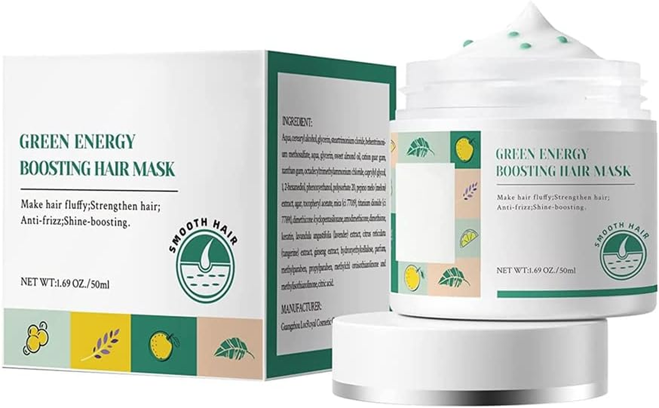 Green Energy Boosting Hair Mask, Repair Dry Damaged Hair Mask Scalp Treatments Hair Care, Non-Greasy Make Hair Fluffy, Strengthen Anti-Frizz Shine image number 4