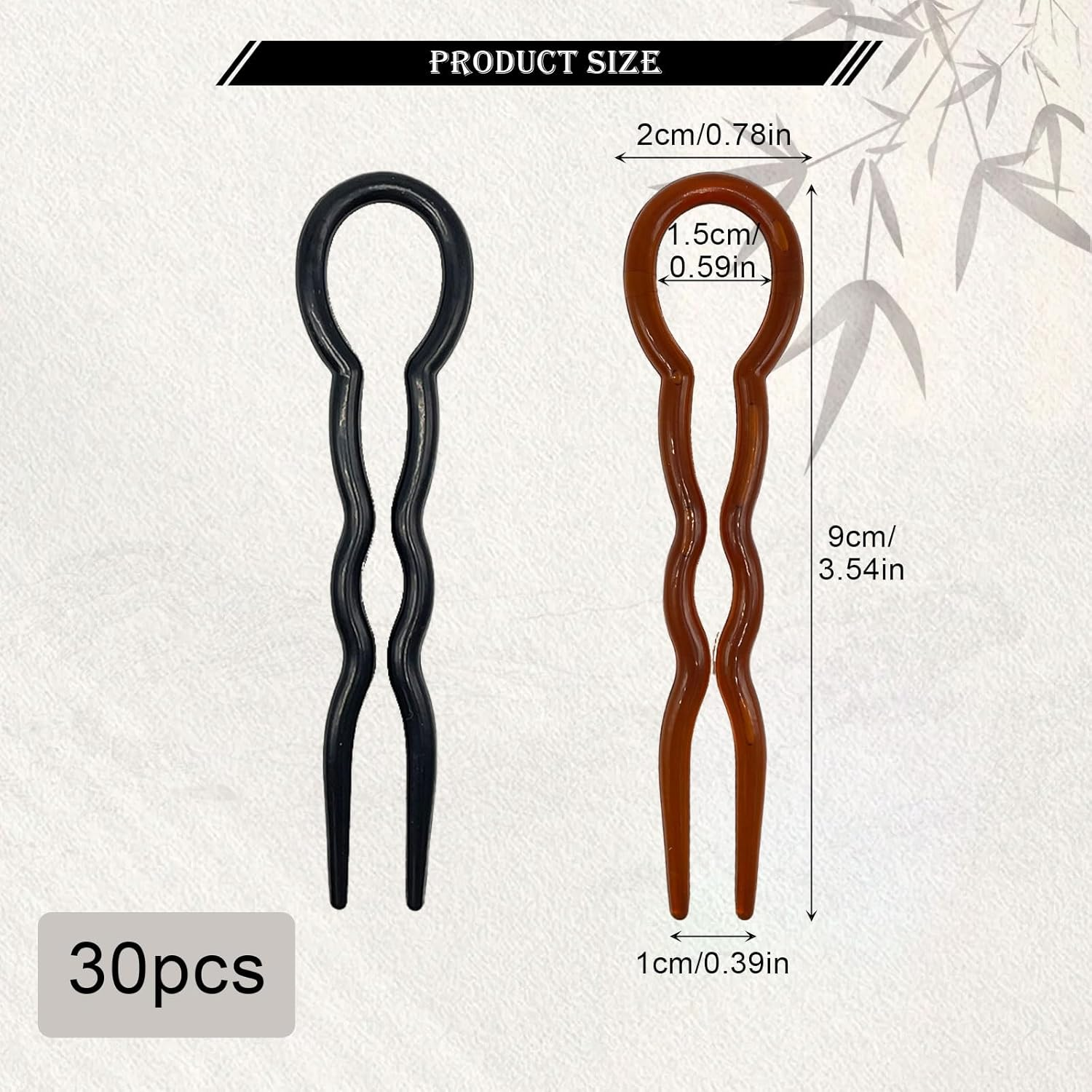 UILYNIU Pack of 30 Women'S Style Handle Hair Pins, U-Shaped Hair Fork, Wave Chignon Hair Pins, Durable Pins, Plastic Hair Pins, Hairstyle Accessories for Fine, Thick, Long Hair (Black, Brown) image number 3