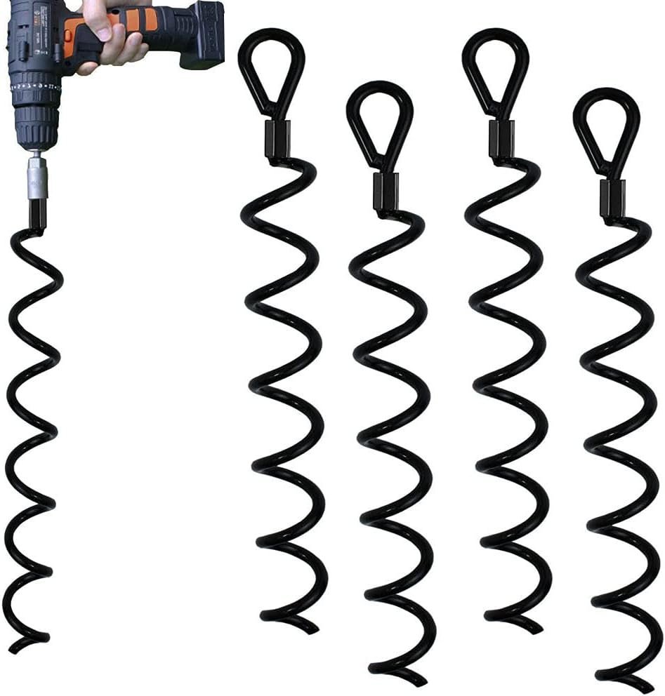 Jayzod 18 Inch Spiral Earth Ground Heavy Duty Shed Anchor Kit Ideal as Dog Tie Out Stake Securing Animals, Tents, Canopies, Sheds, Car Ports, Swing Sets,4Pack,Adapter Was Not Included image number 4