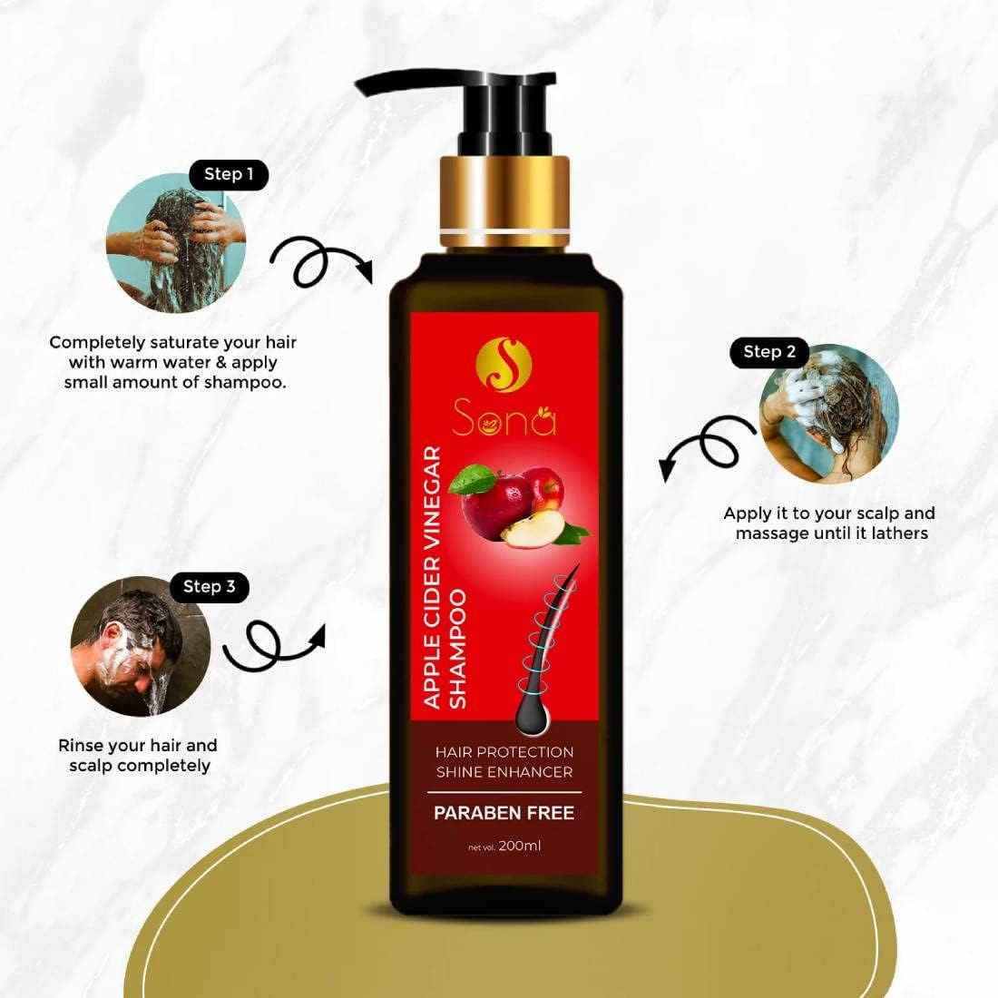 Sona Healthcare Apple Cider Vinegar Shampoo with Apple Cider Vinegar, and Vitamin E, No Paraben image number 2