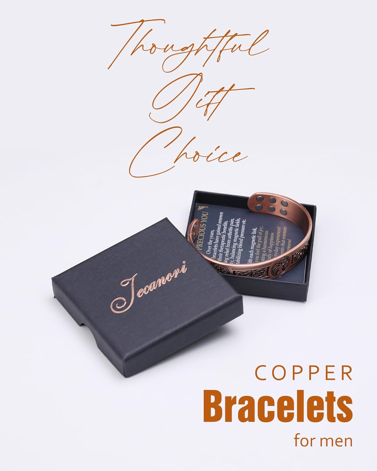 Copper Bracelet for Men, 18X Strength Mens Magnetic Copper Bracelets with 3,800 Gauss Magnets, 99.99% Pure Solid Copper, Copper Jewelry Gift image number 5