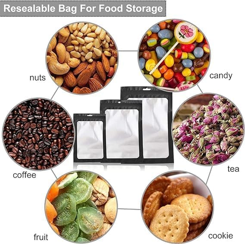 120 Pcs Black Mylar Holographic Resealable Smell Proof Foil Pouches for Food Storage and Lipgloss,Jewelry,Eyelash Packaging for Small Business (10X18CM) image number 4