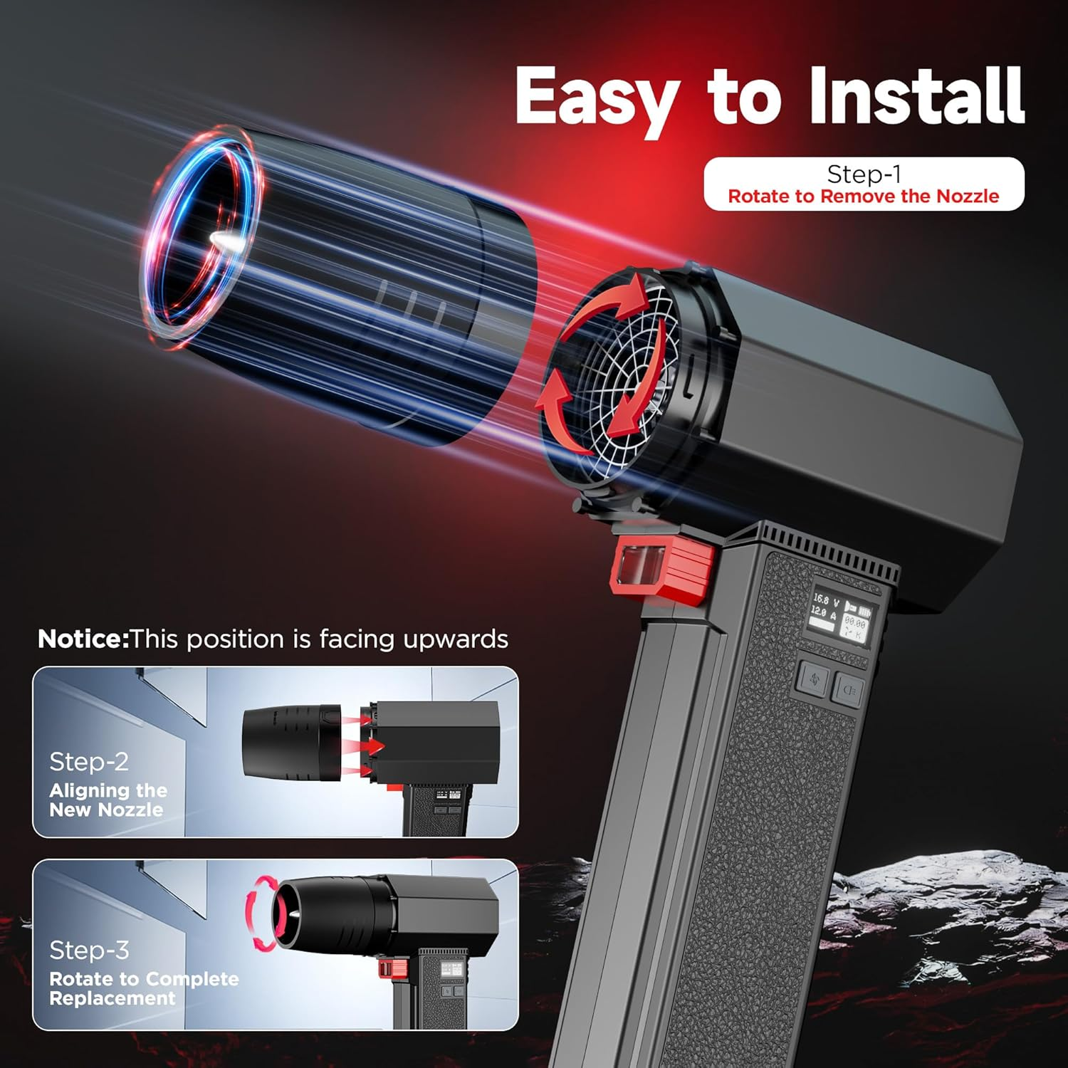 Oversize Turbo Dryer Blower, Car Accessories, Max Instantaneous Thrust 1.60KG, 4 Speeds, 64MM Super Big Electric Cordless Air Blower for Leaf, Patio Cleaning, Lawn Care & Car Drying image number 4