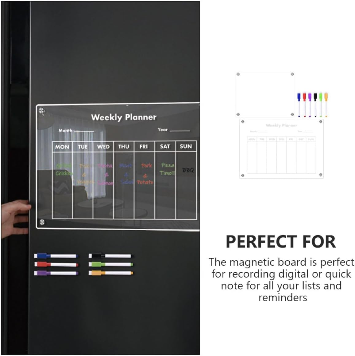 BUTIFULSIC 1 Set Dry Erase Board for Fridge Board Magnetic Fridge Magnetic Planning Board Schedule Writing Board Small Dry Erase Boards Fridge Board Refrigerator Kitchen Supplies A4 Acrylic image number 6