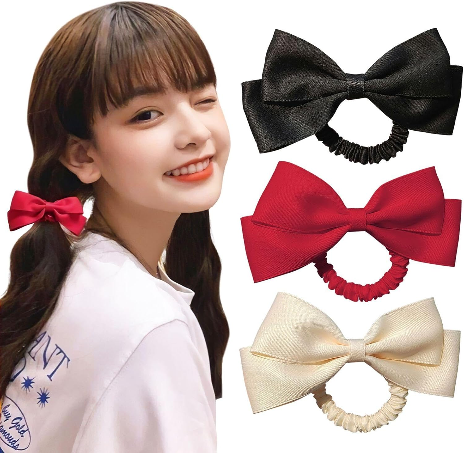 3 Pieces Bow Knot Hair Rope, Elastic Hair Rope, Simple and Versatile Hair Ring, Women'S Hair Accessories, Hairstyle Accessories. image number 2