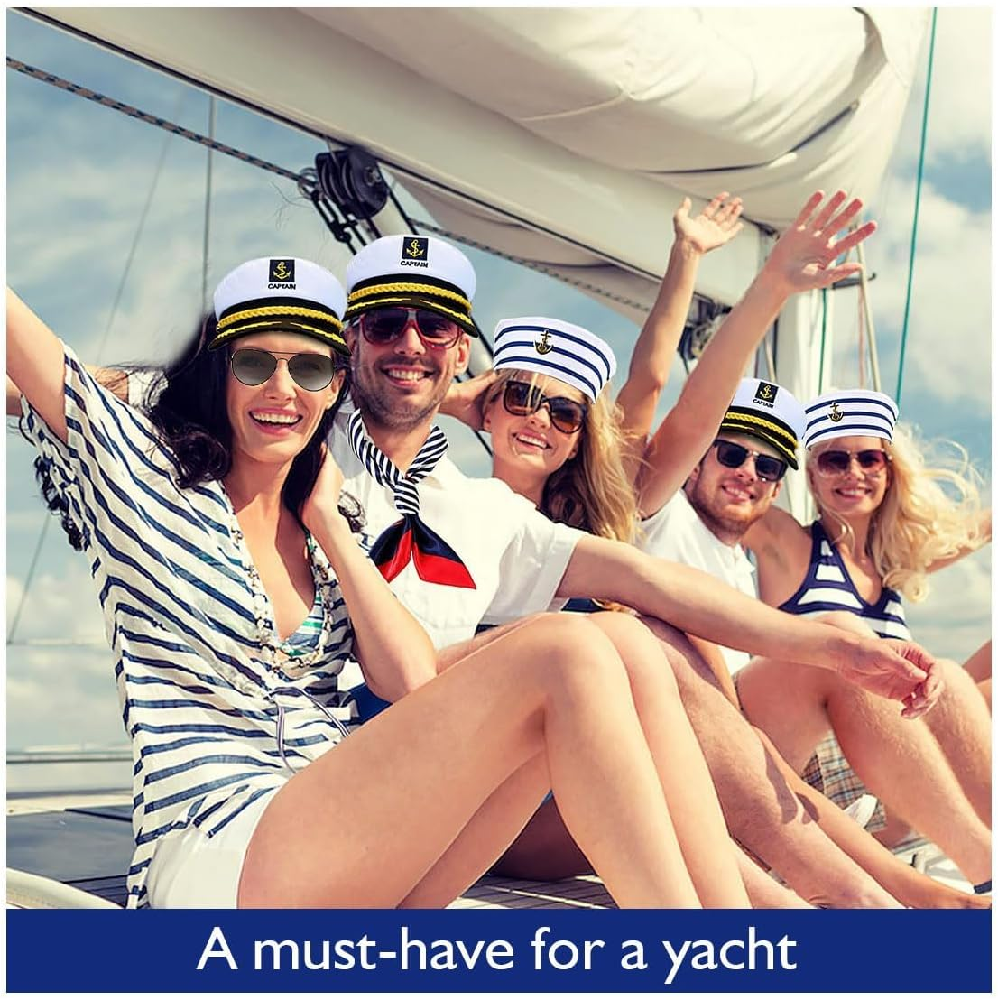 Yacht Captain Hat,Costume Accessory for Navy Masquerade Party,Marine Admiral Adjustable Hat image number 4