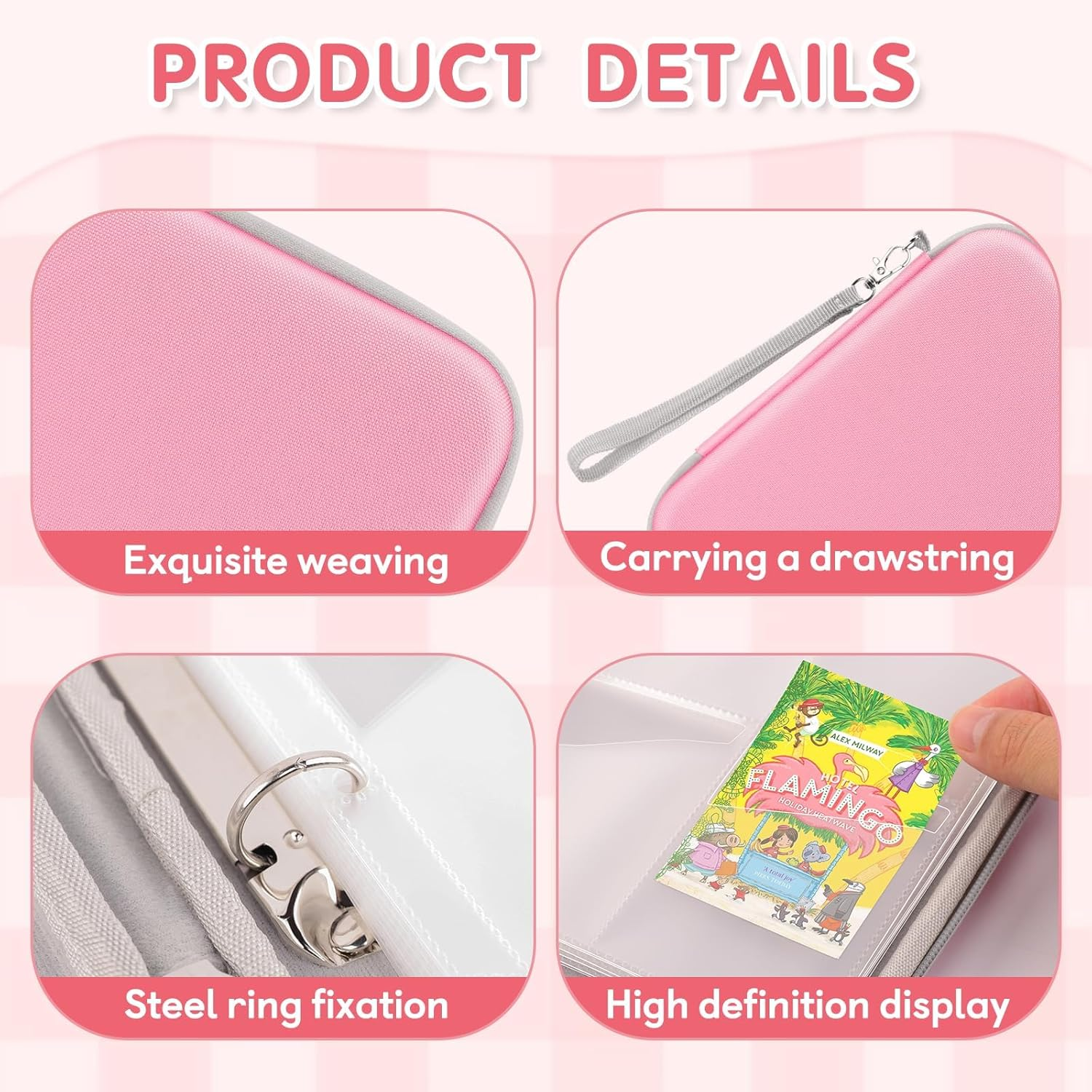 Card Holder Compatible with Yoto Player Cards,Card Binder Holder with Sleeves for Travel，80 Pockets Soft Portable Kids Card Case Zipper Fit for Player & Mini Audiobook Cards Pink image number 2