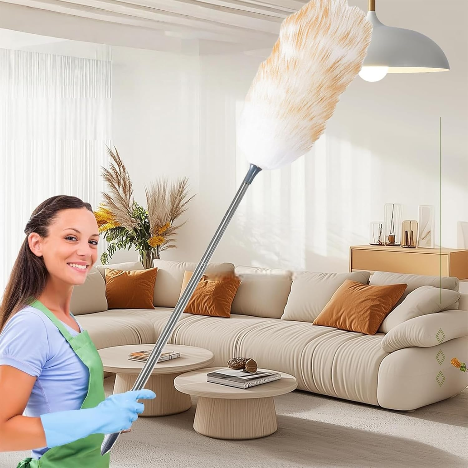 Lambswool Duster Telescopic Washable, 140 Cm Lambswool Duster Electrostatic Dust Absorption for Ceilings High Surfaces, Ceiling Fans and Sensitive Facilities, Car, Office Cleaning image number 1
