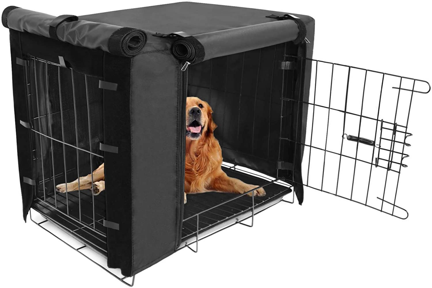 Durable Dog Crate Cover Double Door for Large Pet Cover Kennel Covers Universal Fit for 42 Inches Wire Dog Crate (42 Inch (42" L X 28" W X 30" H))-Black image number 2