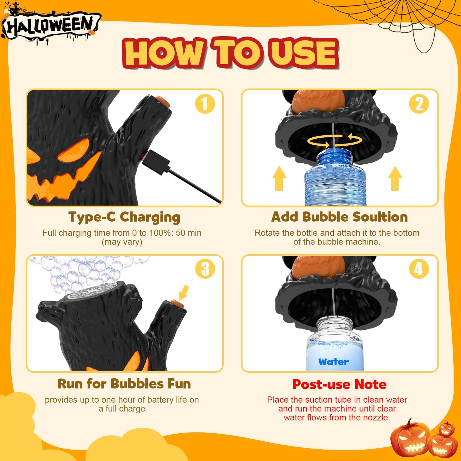 Halloween Bubble Machine, Haunted Stump Bubble Blower, USB Rechargeable, Wobbly Head Fun, Glow Eyes - Halloween Decorations Tree Toys Gifts for Kids, Boys, Girls image number 3