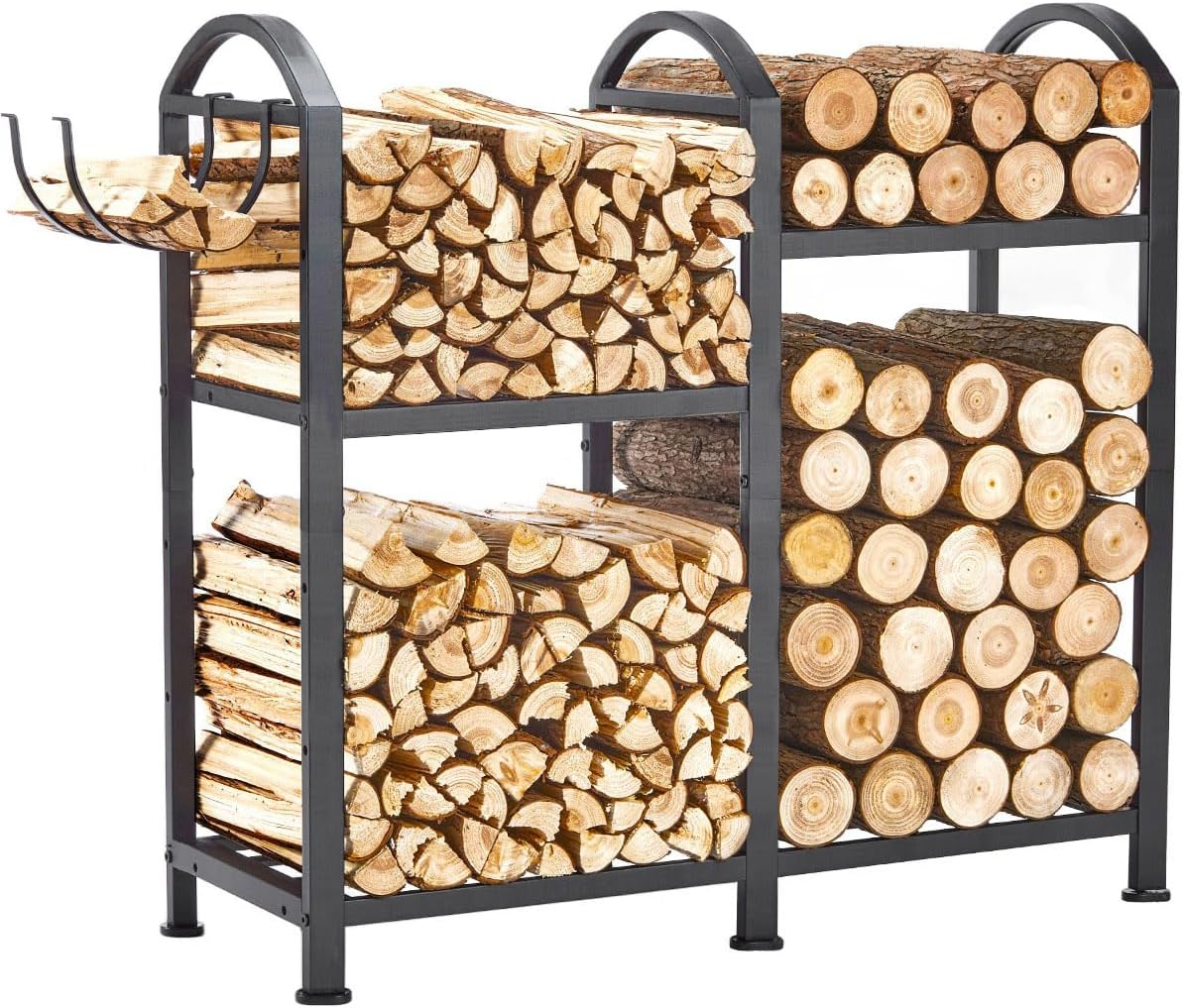 Firewood Rack Indoor with Hooks, 31Inch Firewood Rack, Log Holders for Firewood Outdoor, Fireplace Wood Holder Indoor, Adjustable Small Fire Wood Storage image number 3