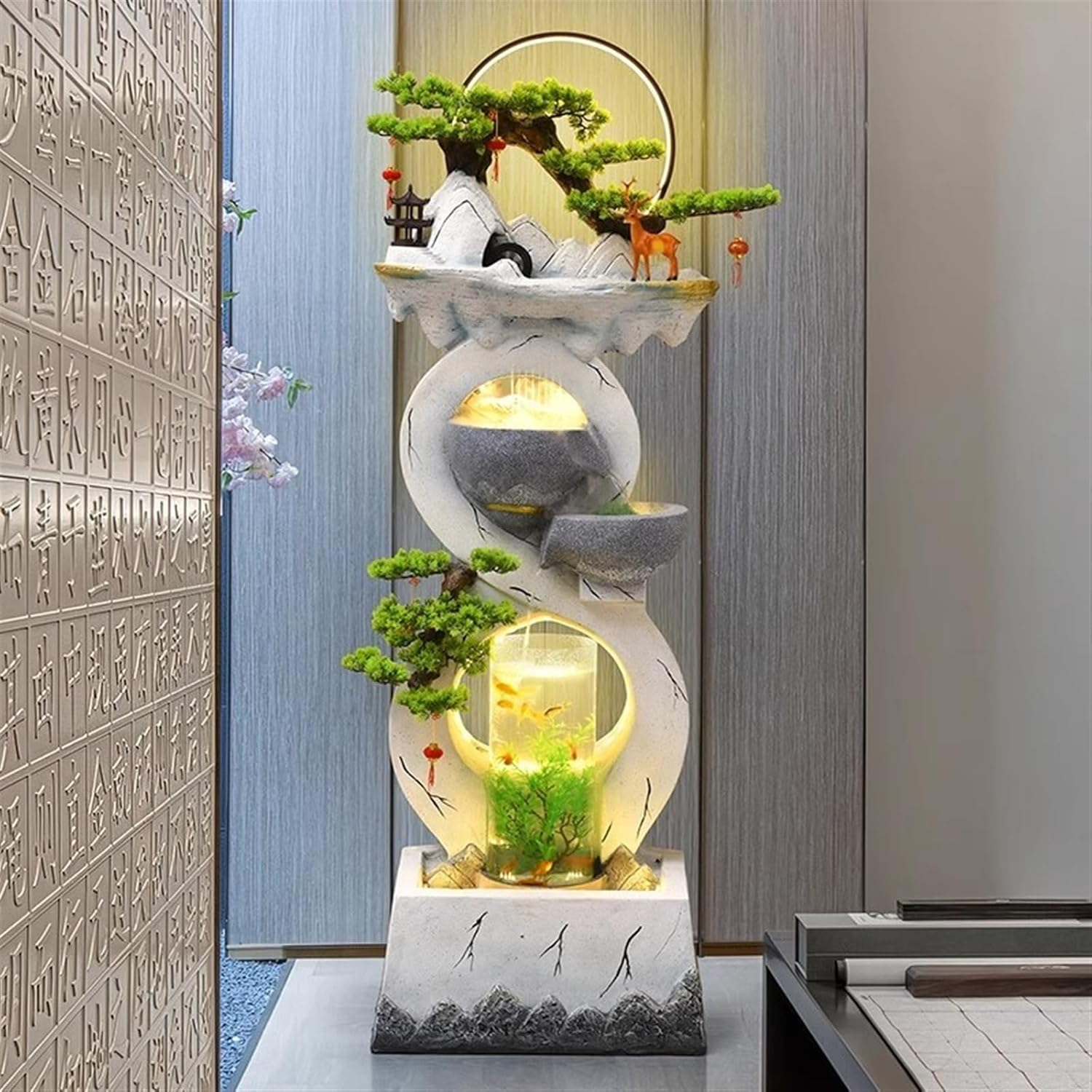 Outdoor Fountain Water Ornaments, Self-Circulating Modern New Chinese Home Office Fish Tank, Outdoor Floor Landscape(White,M) image number 7