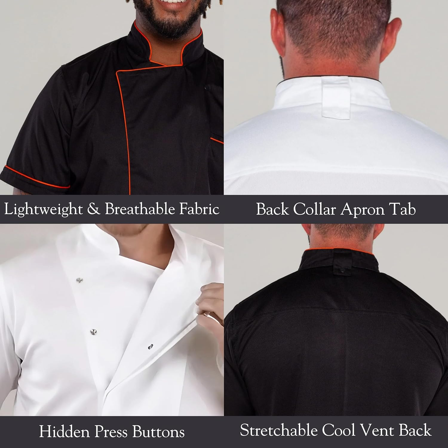 Ace Chef Apparels Stylish Gazi Chef Jacket with Coolvent, White with Black Trim, Large