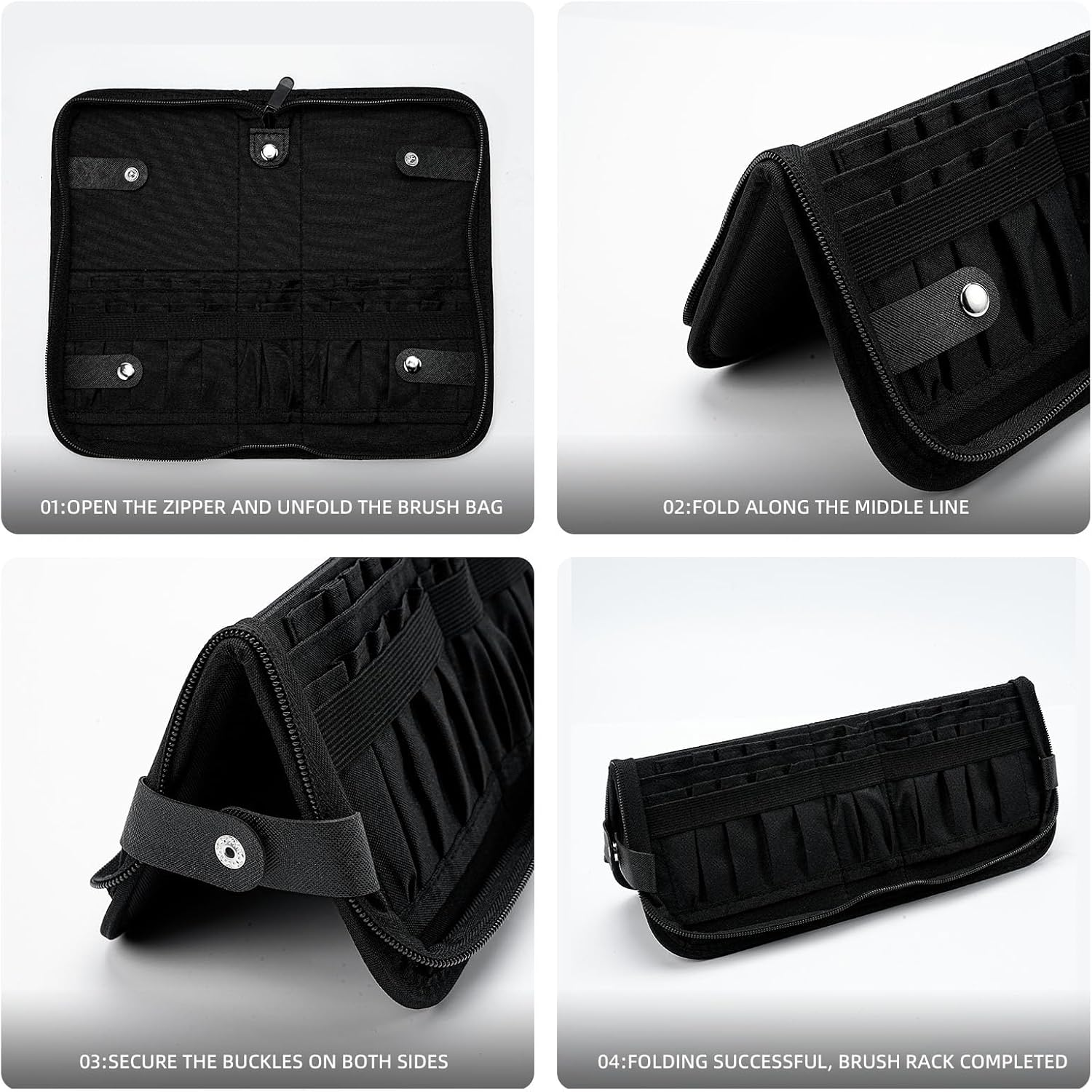 Black Travel Makeup Brush Holder,Waterproof Stand-Up Makeup Brushes Organizer, Portable Makeup Brush Holder Travel Case (BAG-876) image number 4