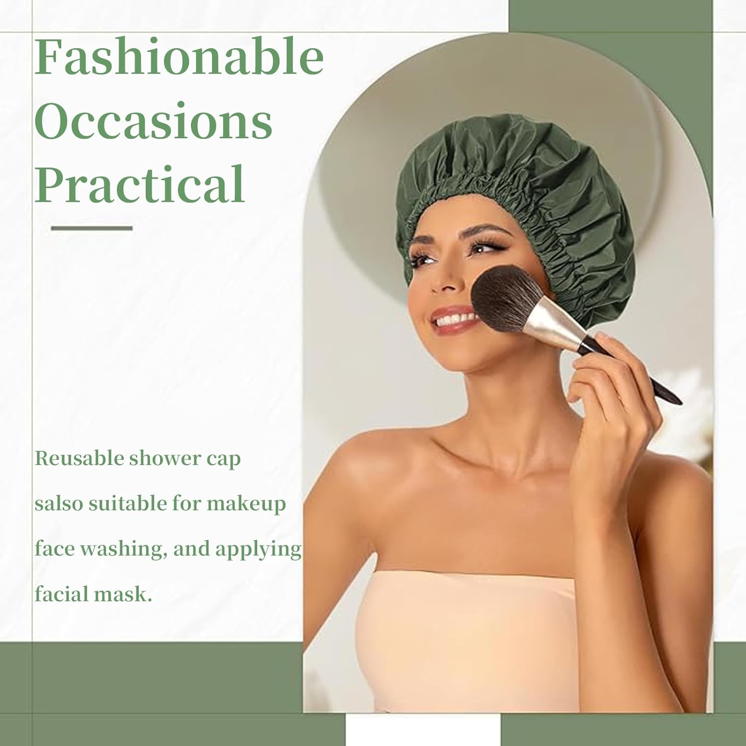 Suytvenxau Reusable Shower Cap for Women, Large Waterproof Shower Bonnet Washable Elastic Band Bath Hair Hat Shower Caps for Long Hair, Braids(Green) image number 4