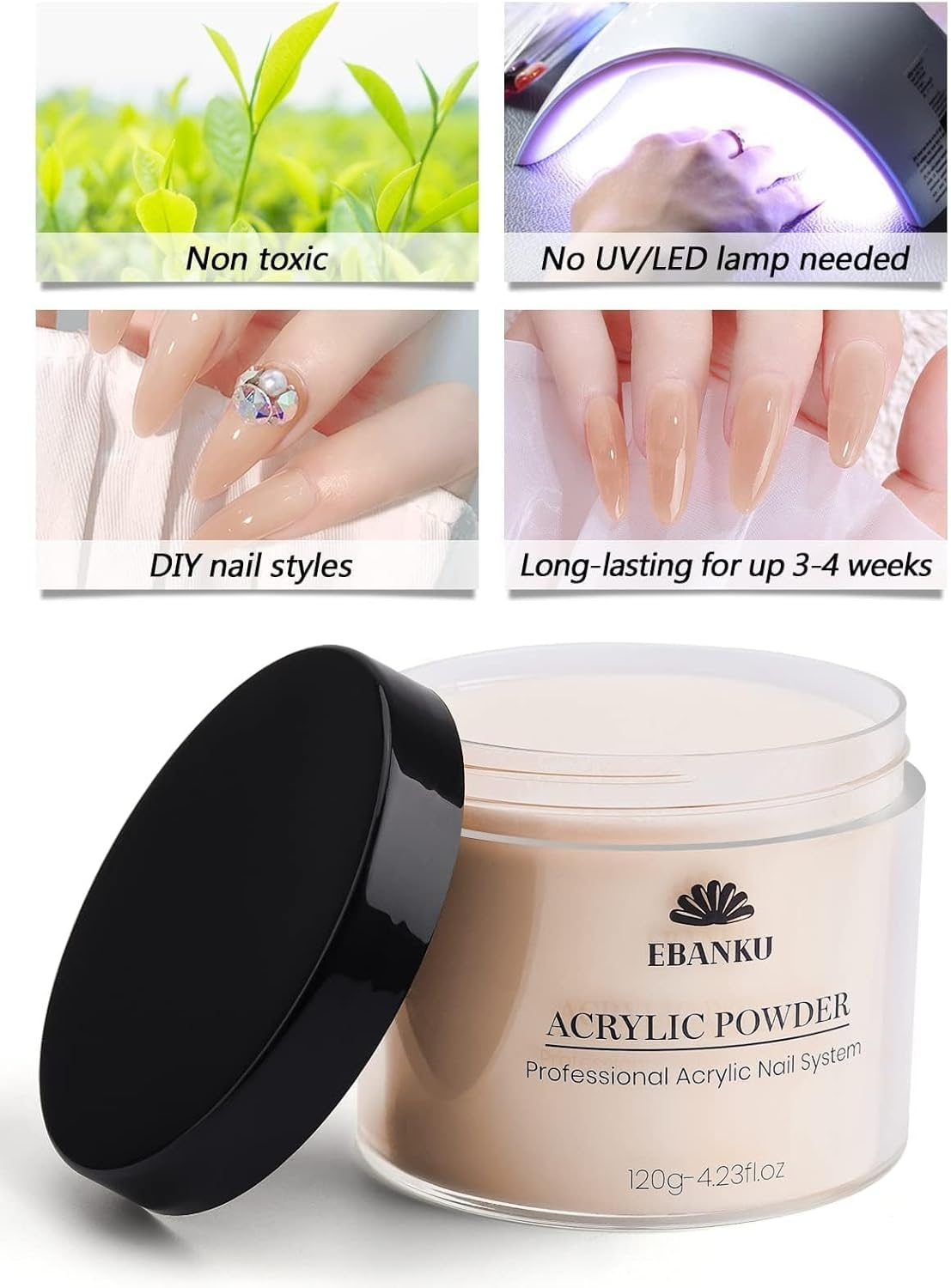 Kalolary Nude Acrylic Powder, 120G/4.23Oz Acrylic Powder Large Capacity Professional Acrylic Nail Powder for Nail Acrylic Extension, Nail Carving, Long-Lasting, No Nail Lamp Needed image number 2