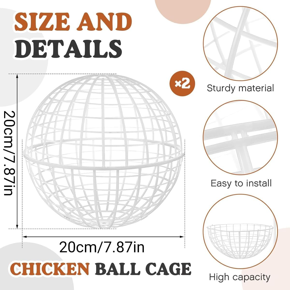 AIMALL Rollable Sphere Cage for Small Animals, Versatile Mobile Enclosure for Chickens, Rabbits &ndash; Includes Zip Ties, 7.87In Diameter, 2-Pack