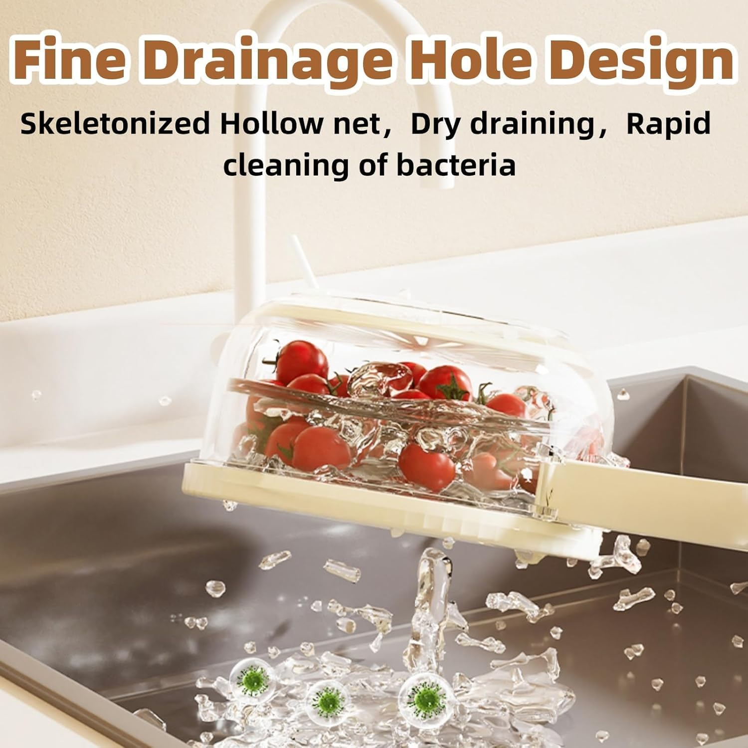 Foldable Colander with Lockable Lid, Multifunctional Strainer Bowl Food Drainer for Kitchen and Fridge, BPA Free Fruit and Vegetable Washing Bowl with Portable Handle for Easy Storage image number 5