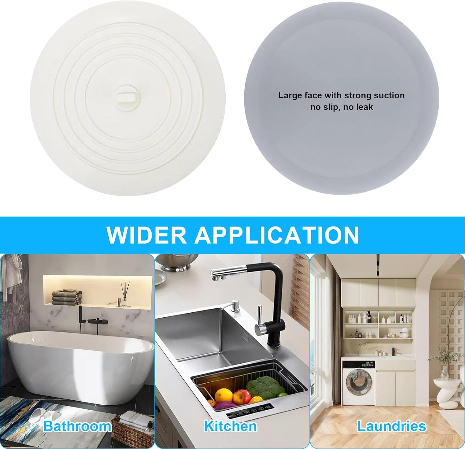 Bathtub Sink Plug, 5-Inch Tub Stopper Cover, Silicone Bathtub Plug with Flat Suction Design, Essential for Bathroom Kitchen Laundry (3 Pack) image number 4