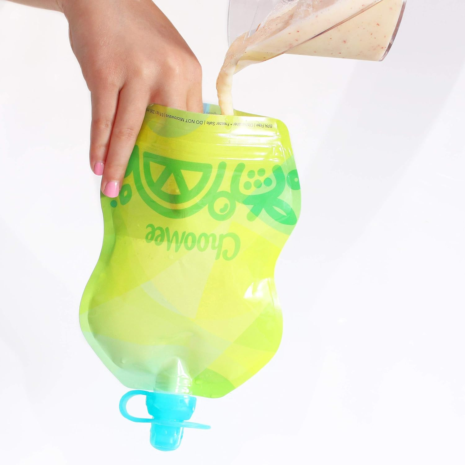 Choomee Reusable Baby Food Storage Pouches, 8 Oz | Ideal for Baby Food, Smoothies and Purees | Secure Double Lock Zipper, Wide Bottom, BPA Free | Snakpack Tropicolor 6 CT image number 6