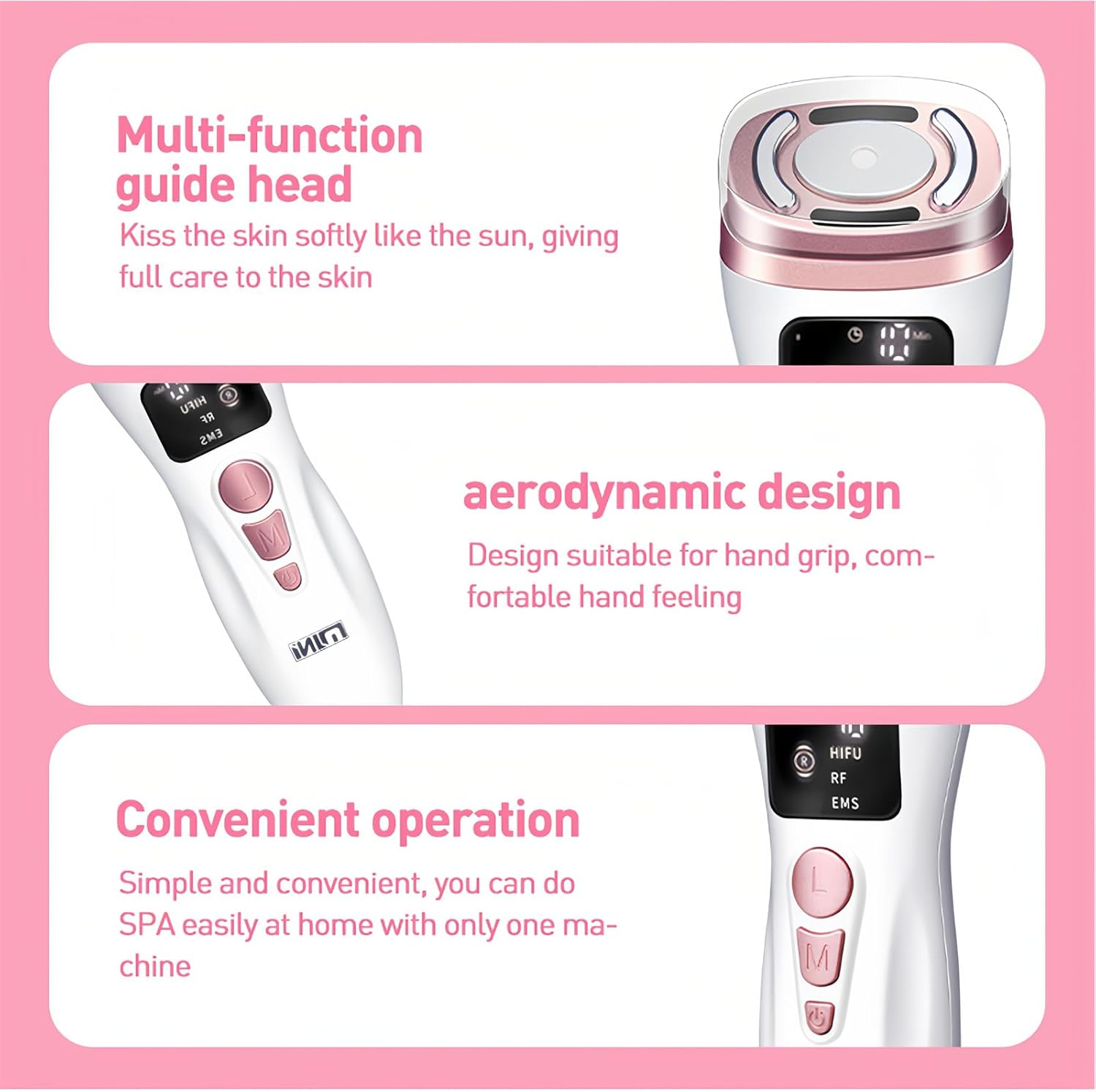 Bouzaak Mini Hifu Machine for Face, 3 in 1 Portable Anti-Aging Device with HIFU RF EMS Facial Machine, Skin Lifting & Firming for Women Neck Chin Eyes Care Home Use (White)