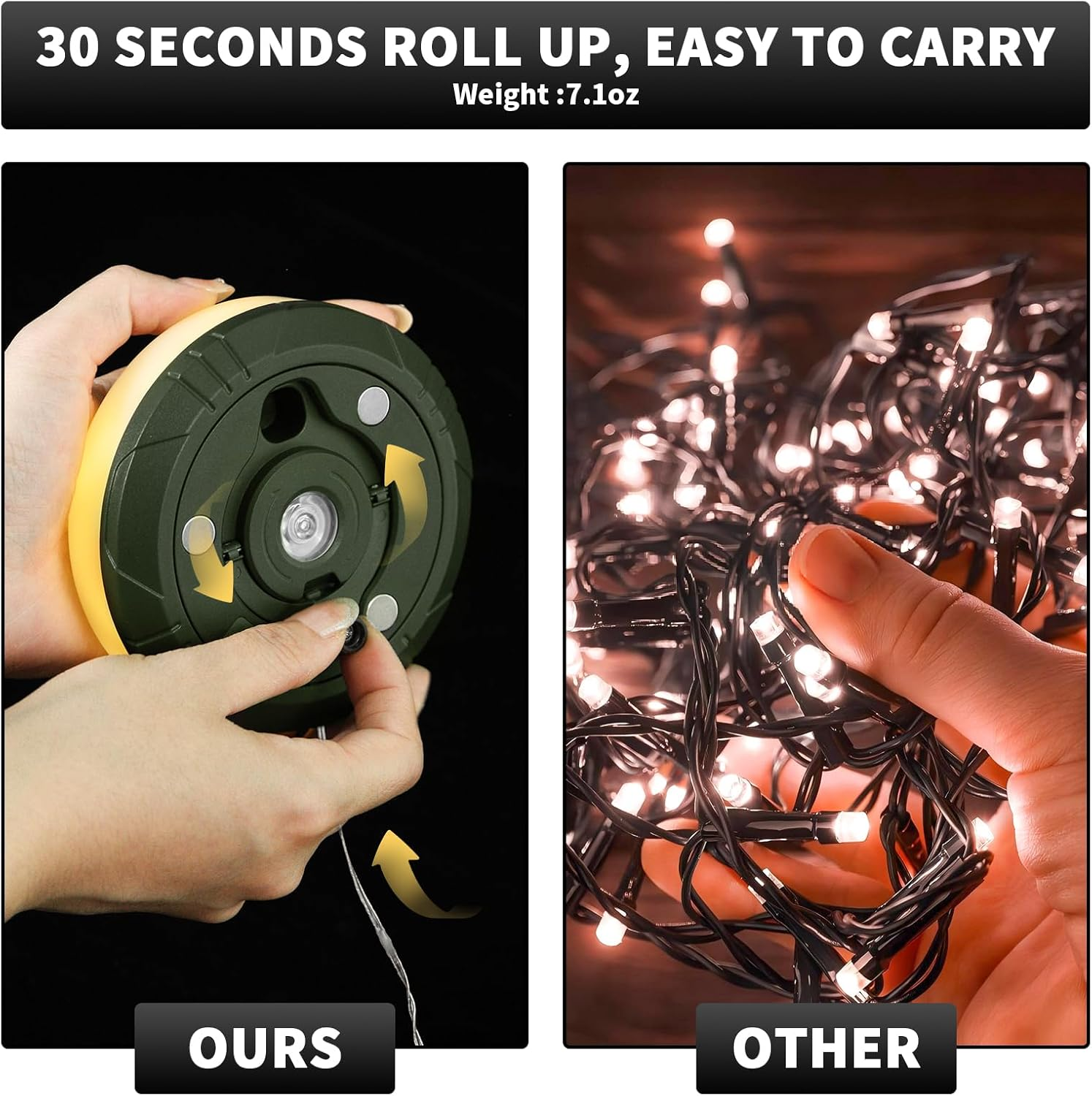 10M Camping String Lights Waterproof Outdoor with 8 Modes, USB-C Rechargeable 2000Mah Battery, Magnetic & Hanging Fixing, Quick-Reel Storage for Tent Hiking Emergency image number 1