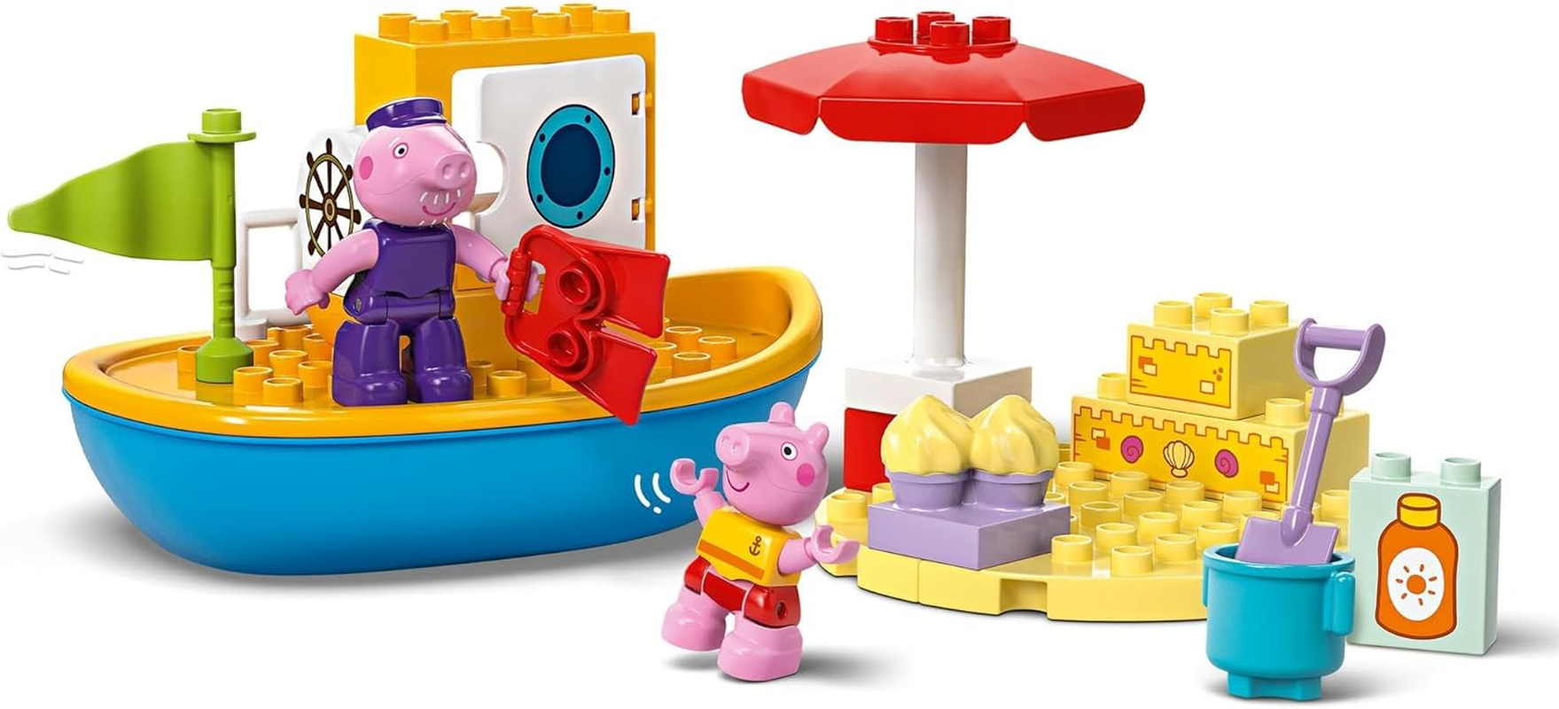LEGO DUPLO Peppa Pig Boat Trip Toy, Early Development Toddler Toy for 2+ Year Old Boys & Girls, with Two Animal Figures, Spade, Bucket, Umbrella, Summer Activity Set, Treat Idea, Kids' Toys 10432 image number 1