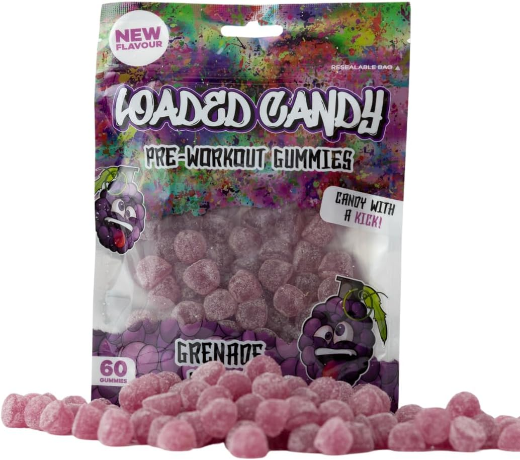 Loaded Candy Grenade Grape Pre-Workout Gummy, Low Calories & Sugar Free, Zero Crash, Zero Bloating & Natural Caffeine, Gluten Free, Vegan, Halal, Kosher image number 2
