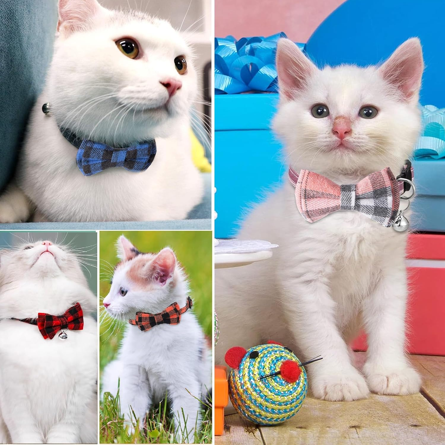 6 Pcs Cat Collars with Bow Tie and Bell, Breakaway Kitten Collar Adjustable Safety Quick Release Cat Collars for Kitten and Cats image number 2