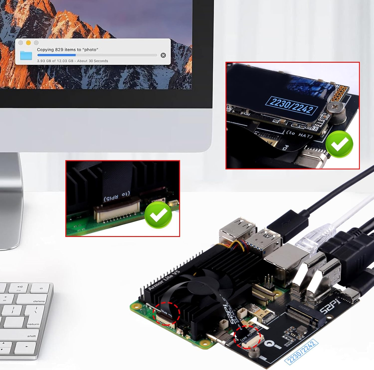 Geeekpi Micro HDMI to HDMI Multi-Function Adapter with Pcie 3.0X1 M.2 Nvme 2230/2242 for Raspberry Pi 5