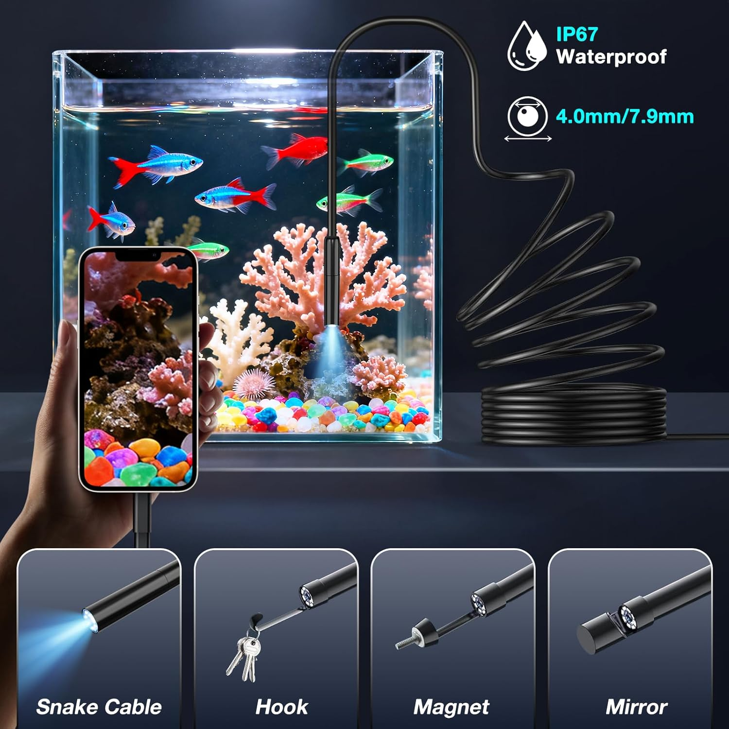 Endoscope Camera with Light, 5.5Mm1920P HD Borescope Inspection Cameras with 8 Adjustable LED Lights,Endoscope with Semi-Rigid Snake Camera for Android and Ios Smartphones, Samsung, Ipad,Iphone image number 1