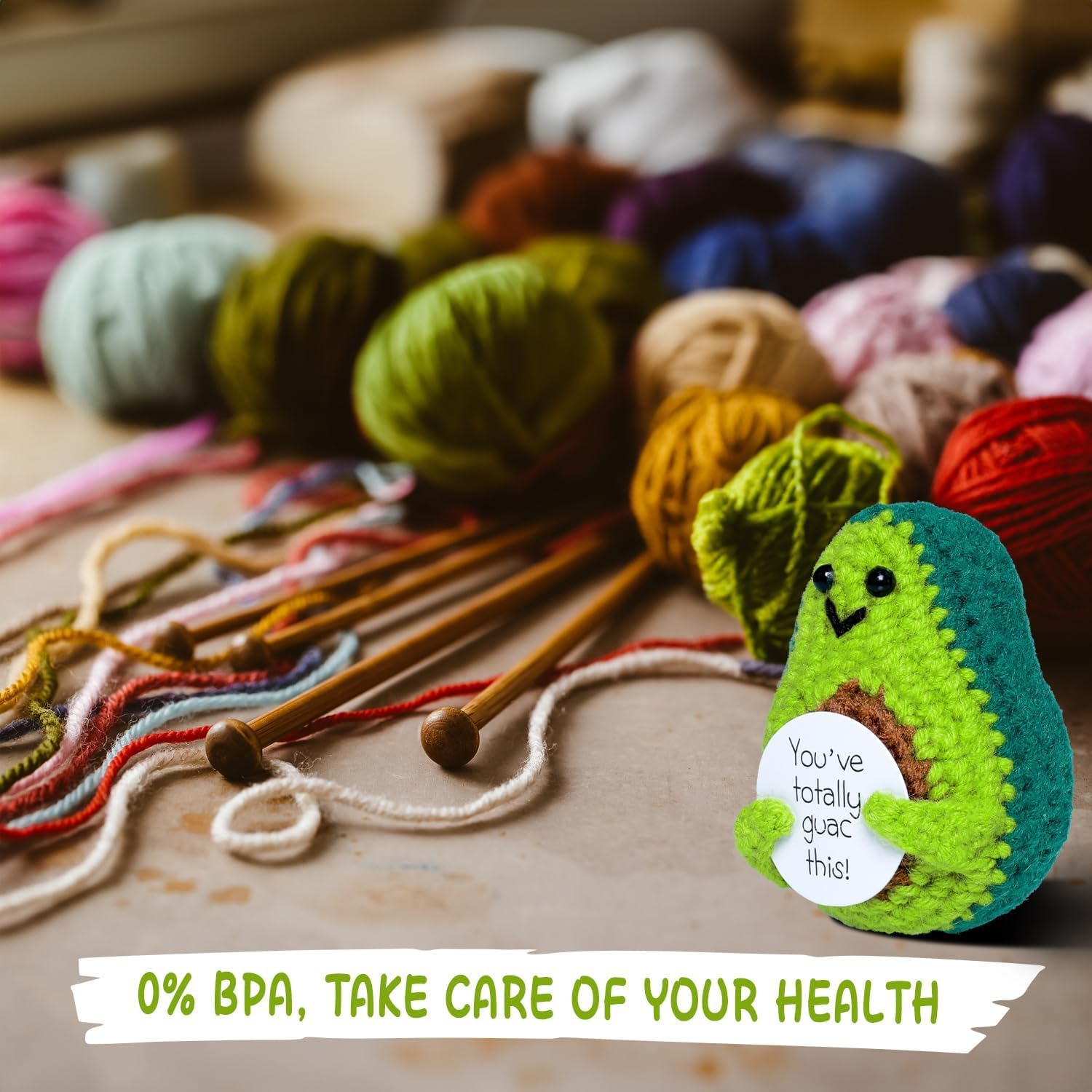 Handmade Funny Positive Avocado Crochet Stuffed Crafts Amigurumi Plush Emotional Support for Birthday Gifts Encouragement Funny Gag Gifts image number 4