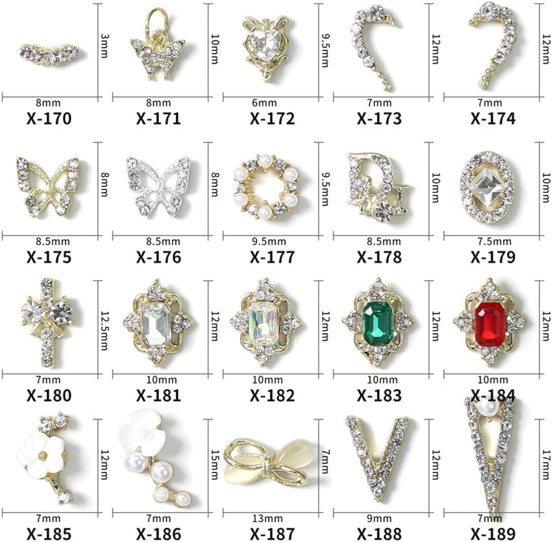 Ginojex 36Pcs 3D Nail Art Rhinestones Charms Alloy Crystal Gold Butterfly Gems Pearl DIY Manicure Salon Phone Case Decorations - Silver - 36Pcs image number 4