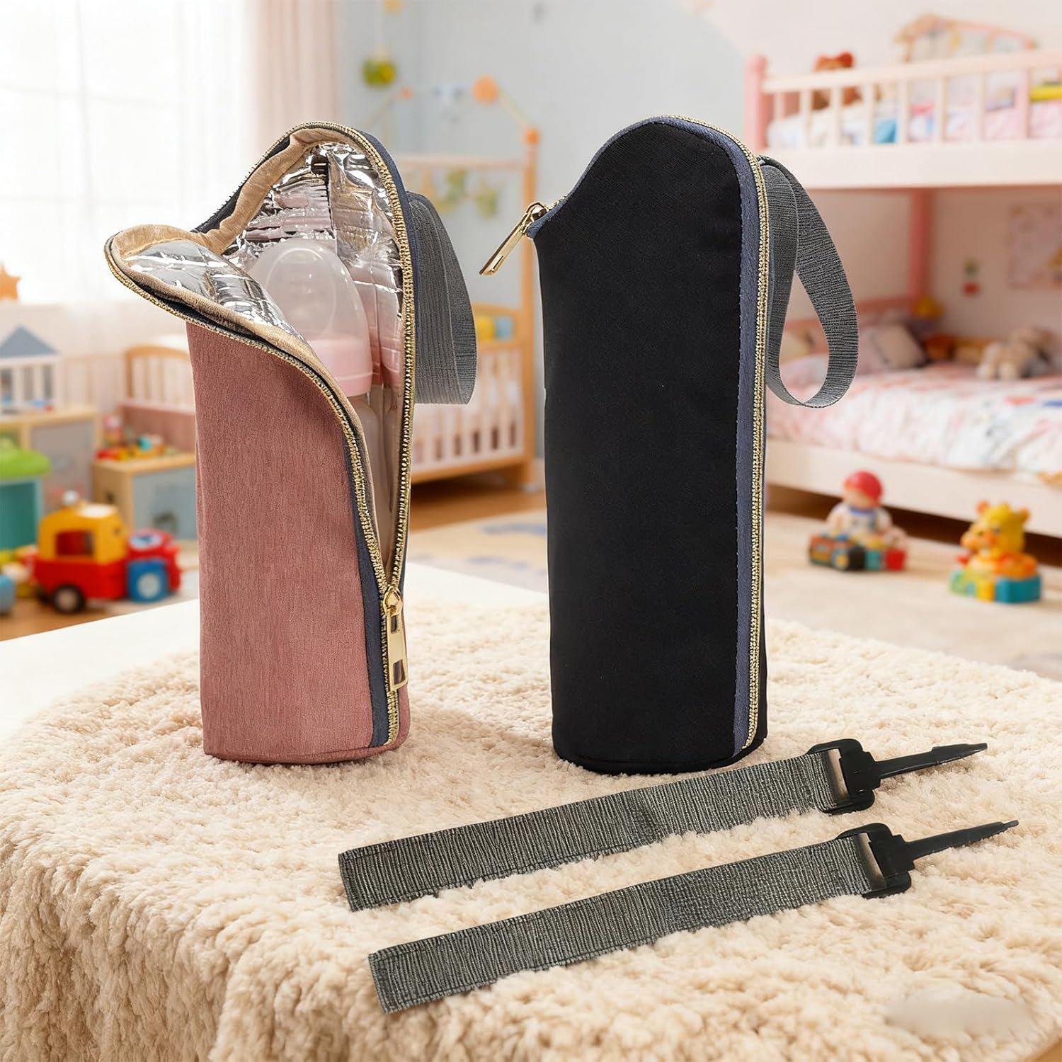 2Pcs Breast Milk Storage Bag, Portable Baby Bottle Bag, Baby Bottle Warm Bag and Breast Milk Small Cooler Bag Bottle Bag, Travel, Stroller (With Hook) image number 6