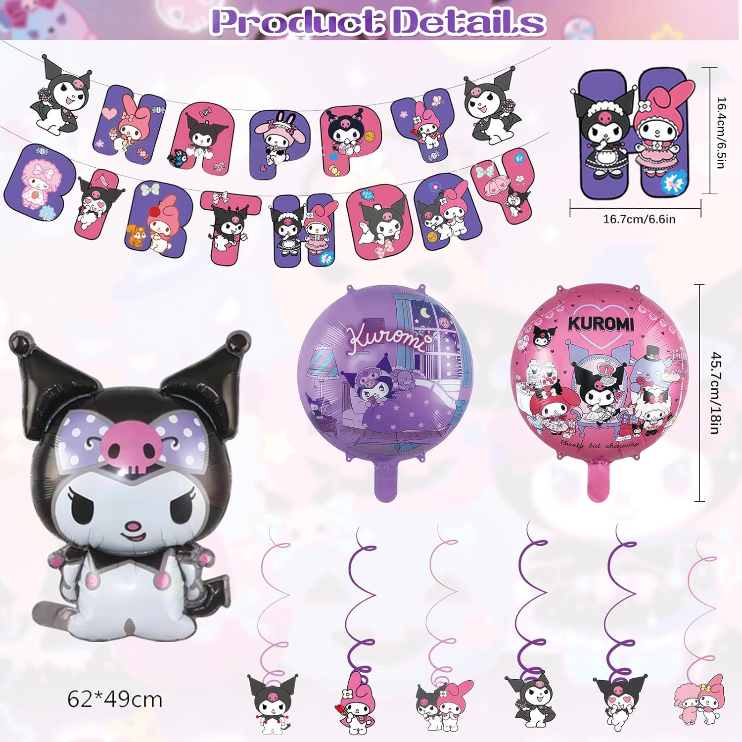 Cartoon Birthday Party Supplies, Cute Birthday Balloons Decoration for Girls, Happy Birthday Banner Larger Aluminium Film Balloons Themed Birthday Party Favor for Kids - Style 2 image number 3