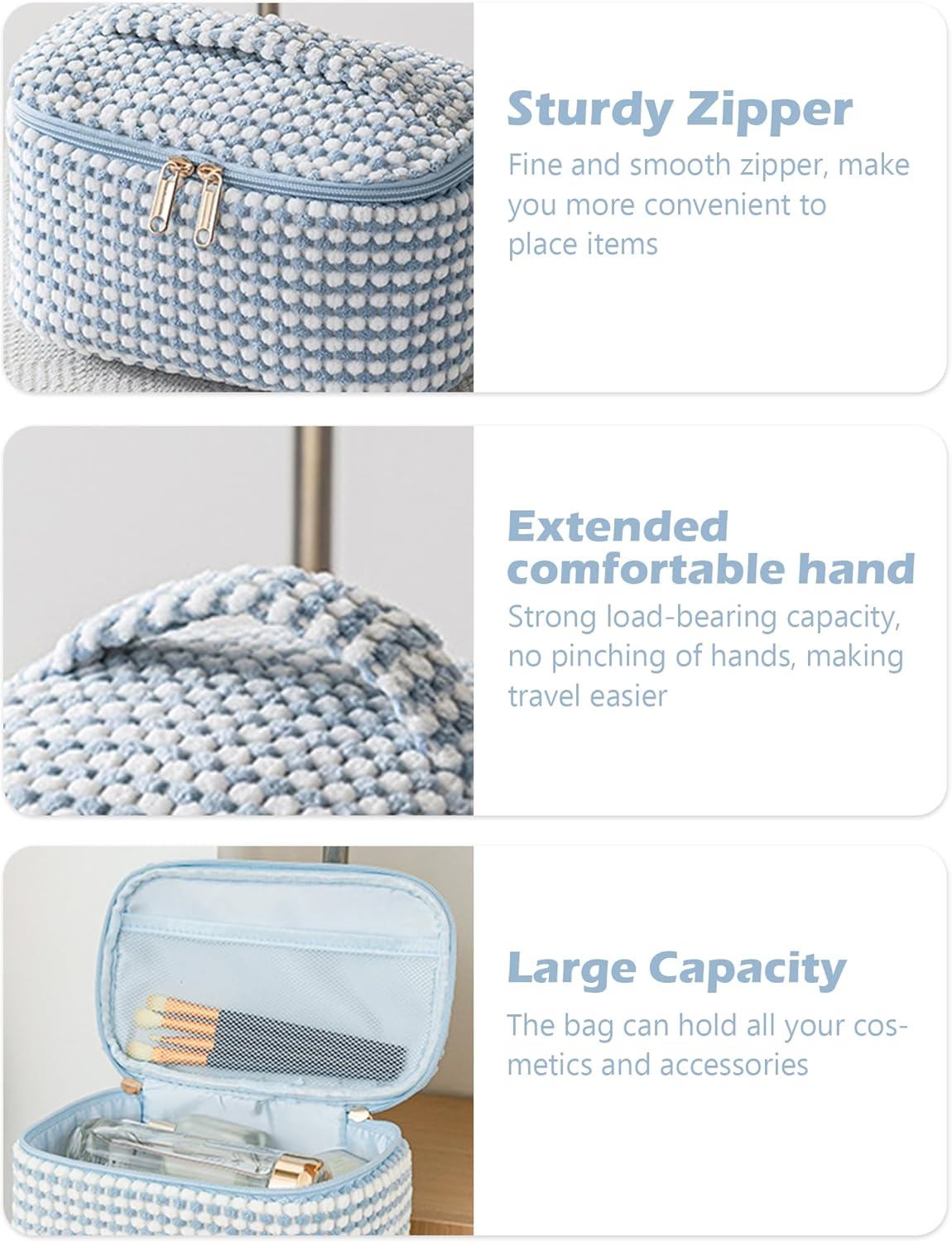 Makeup Bag Corduroy Cosmetic Bag,Cute Makeup Pouch,Travel Toiletry Make up Brush Storage Bag,Travel Essenitial for Women,Portable Makeup Bag - 4 Pcs-Pink 01 image number 3