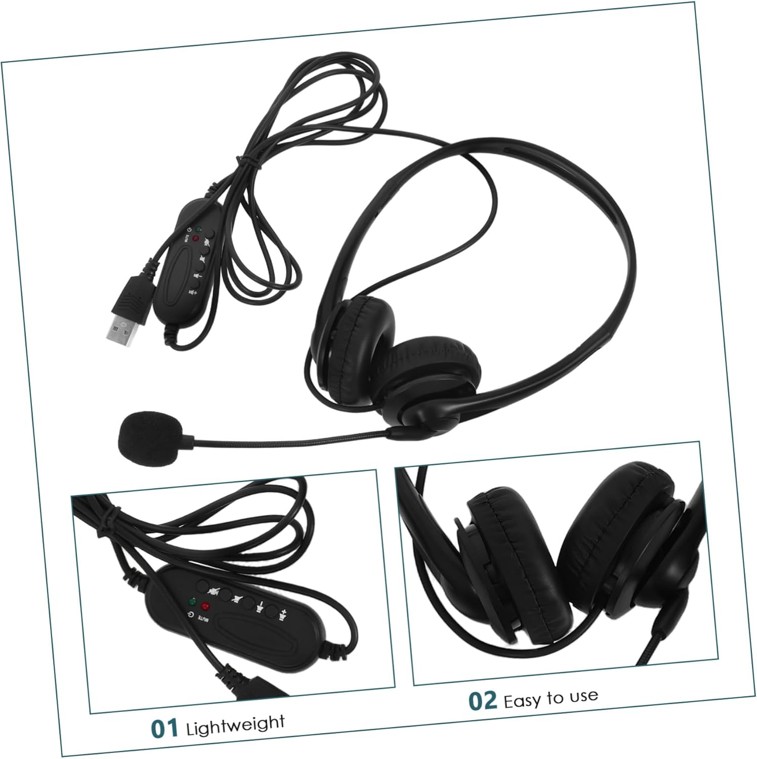 HOLIDYOYO Noise Canceling Headphones Wire Control Headset for Computer Use for Call Center Headphone Setup Featuring USB Headset Microphone for Communication image number 1