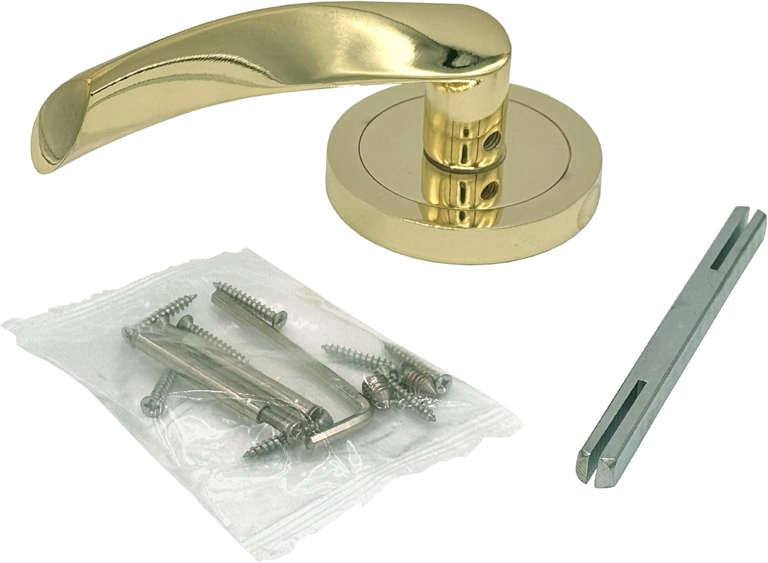 Micel - 07081 - Door Handle Set with Wide Rosette (65 Mm) and Aluminium Lever Brass Finish Shiny Gold 135 X 65 X 65 Mm
