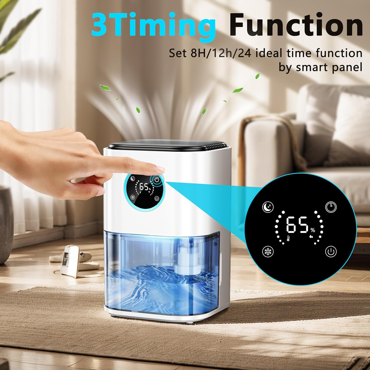 2000ML Dehumidifiers for Home,Small Dehumidifier for Home,Portable and Mini Small Air Dehumidifiers for Quiet with LED Light, Auto Shut off for Home, Bedroom,Bathroom,Basement,Closet,Wardrobe image number 2