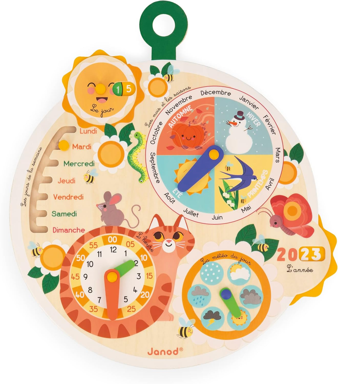 Janod Zeitrad Wooden Learning Calendar for Children'S Educational Play Wooden Toy from FSC from 3 Years J09624, Multi-Coloured