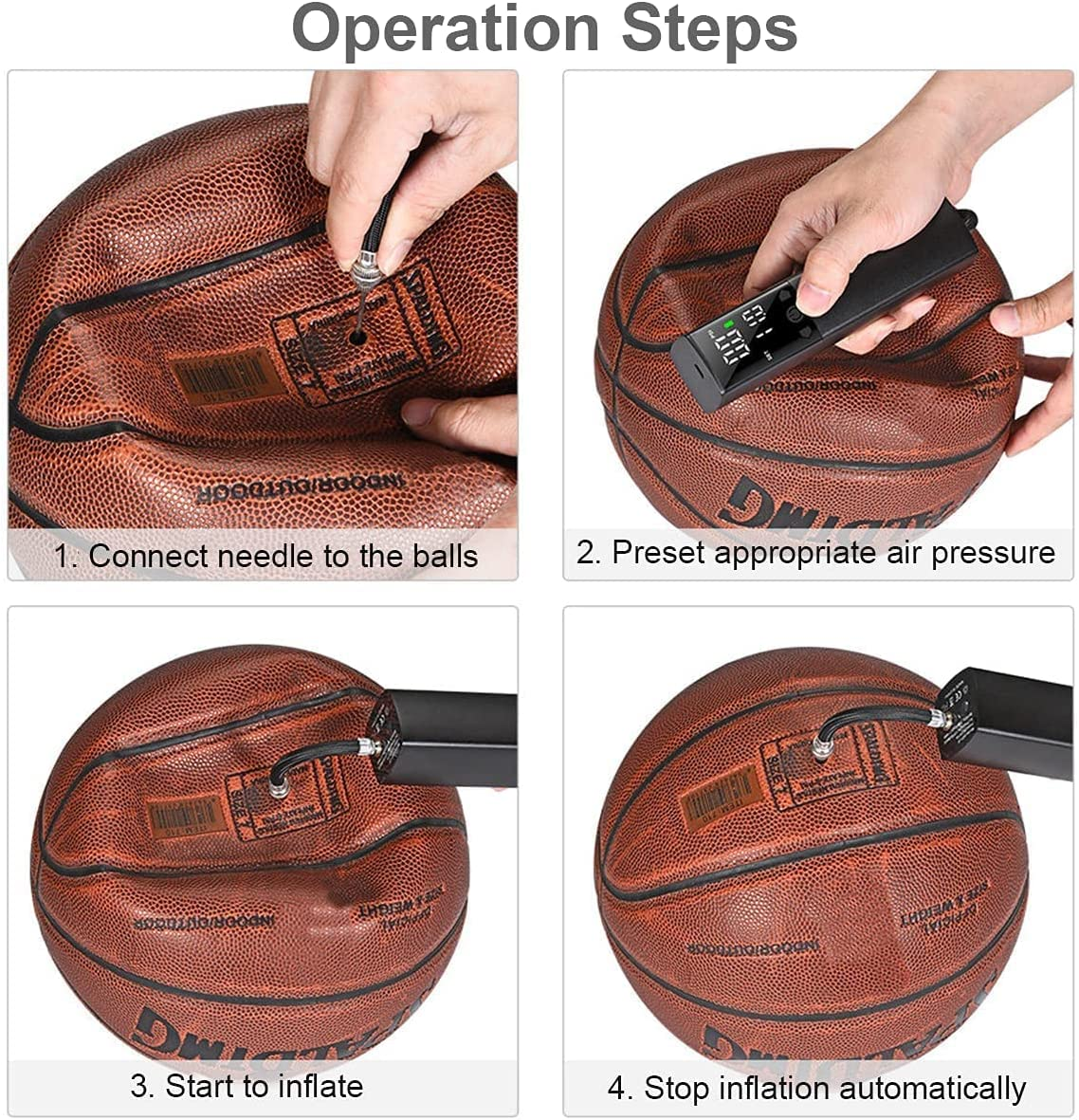 Electric Ball Pump, Smart Air Pump Portable Fast Ball Inflation with Precise Pressure Gauge and Digital LCD Display for Football Basketball Volleyball Football (2 Pin and 1 Spout) image number 6