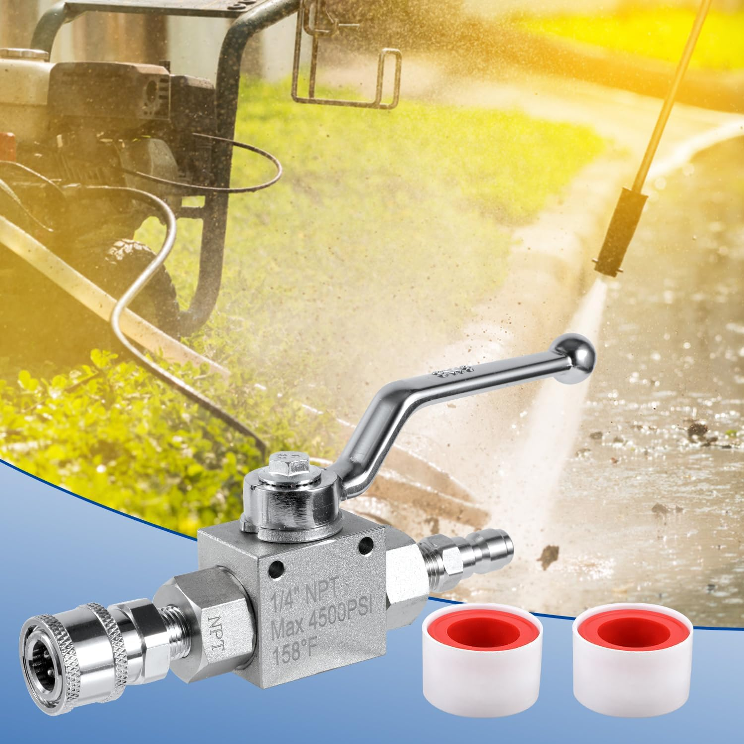 NQEUEPN High Pressure Washer Ball Valve Kit, Premium Stainless Steel 1/4 Ball Valve Kit Easy to Open and Close Designed Specifically for Pressure Washing Hoses