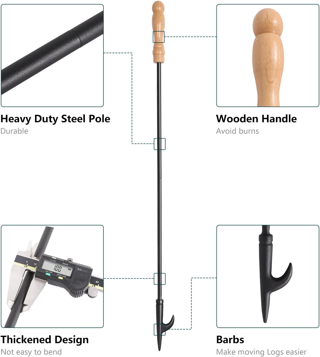 Fireplace Fire Pit Campfire Poker Stick. Uten 32-Inch in Heavy Duty Fireplace Poker. Solid Steel Fire Pit Poker, Fire Pit Accessories for Fireplace Camping Wood Stove Indoor and Outdoor. image number 3