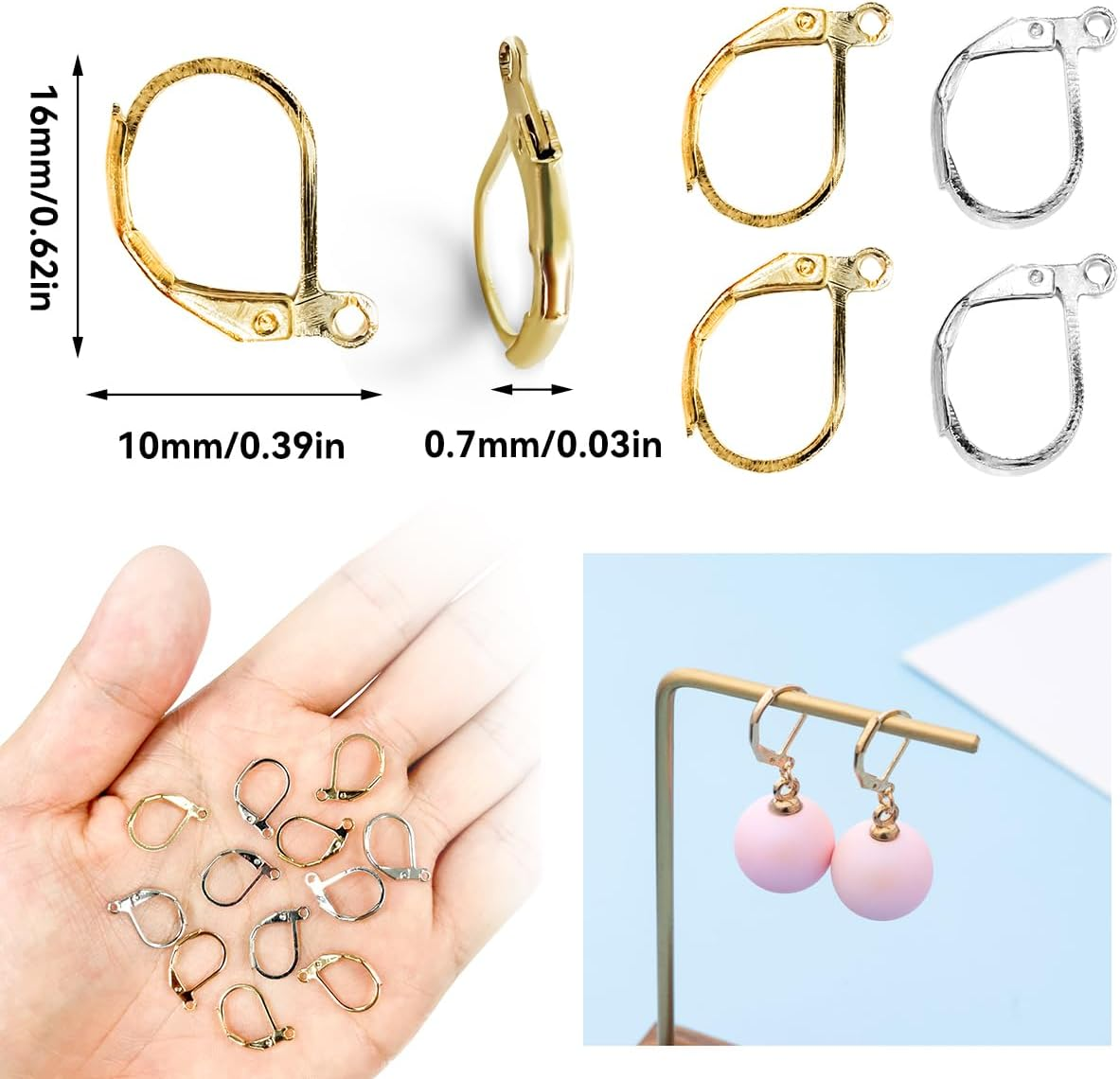 NILLOS 200 PCS Leverback Earring Hooks for DIY Earring Designs Jewelry Findings (Gold & Silver)