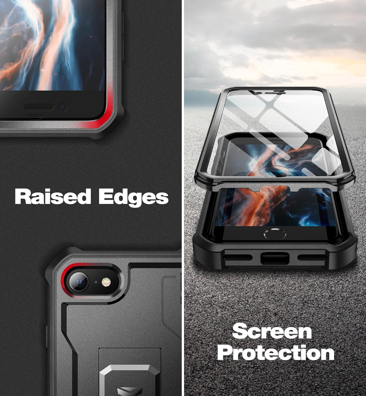 Dexnor for Apple Iphone 7/8/SE(2020/2022) Case, [Built in Screen Protector and Kickstand] Heavy Duty Military Grade Protection Shockproof Protective Cover for Apple Iphone 7/8/Se(2020/2022)-Black - Green image number 3