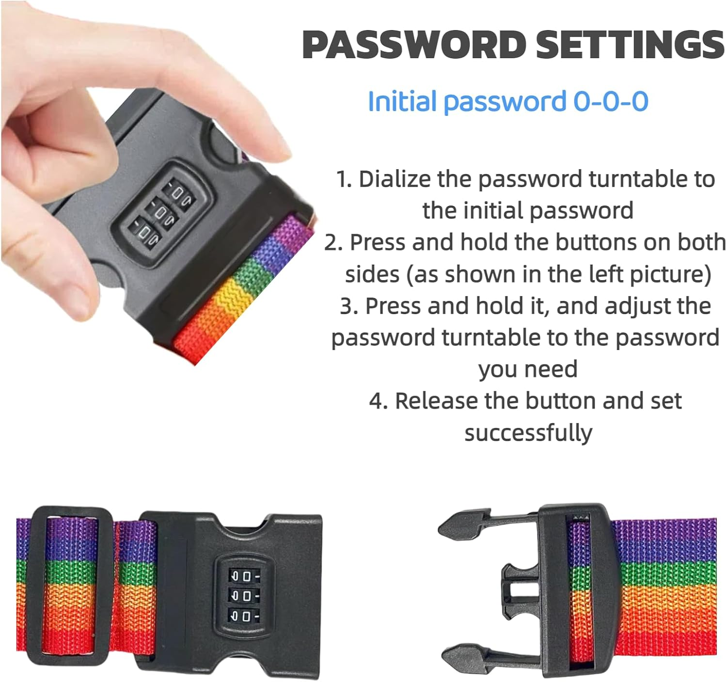 Adjustable Suitcase Strap Strap, Travel Contracts with 1-Piece Suitcase Strap with Combination Lock, 5 X 180 Cm, Safe and Durable Luggage Strap for Identification and Security (Iridescent)