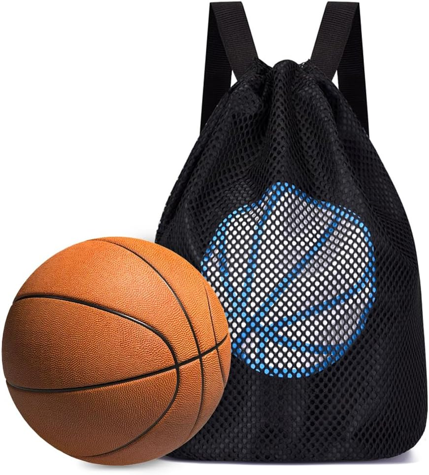 Sonicefit Drawstring Backpack Basketball Bag, Foldable Sports Sackpack Gym Bag for Boys Girls, Lightweight Gym Sack String Bag Cinch Beach Swim Bag for Travel Soccer Football Rugby Swim