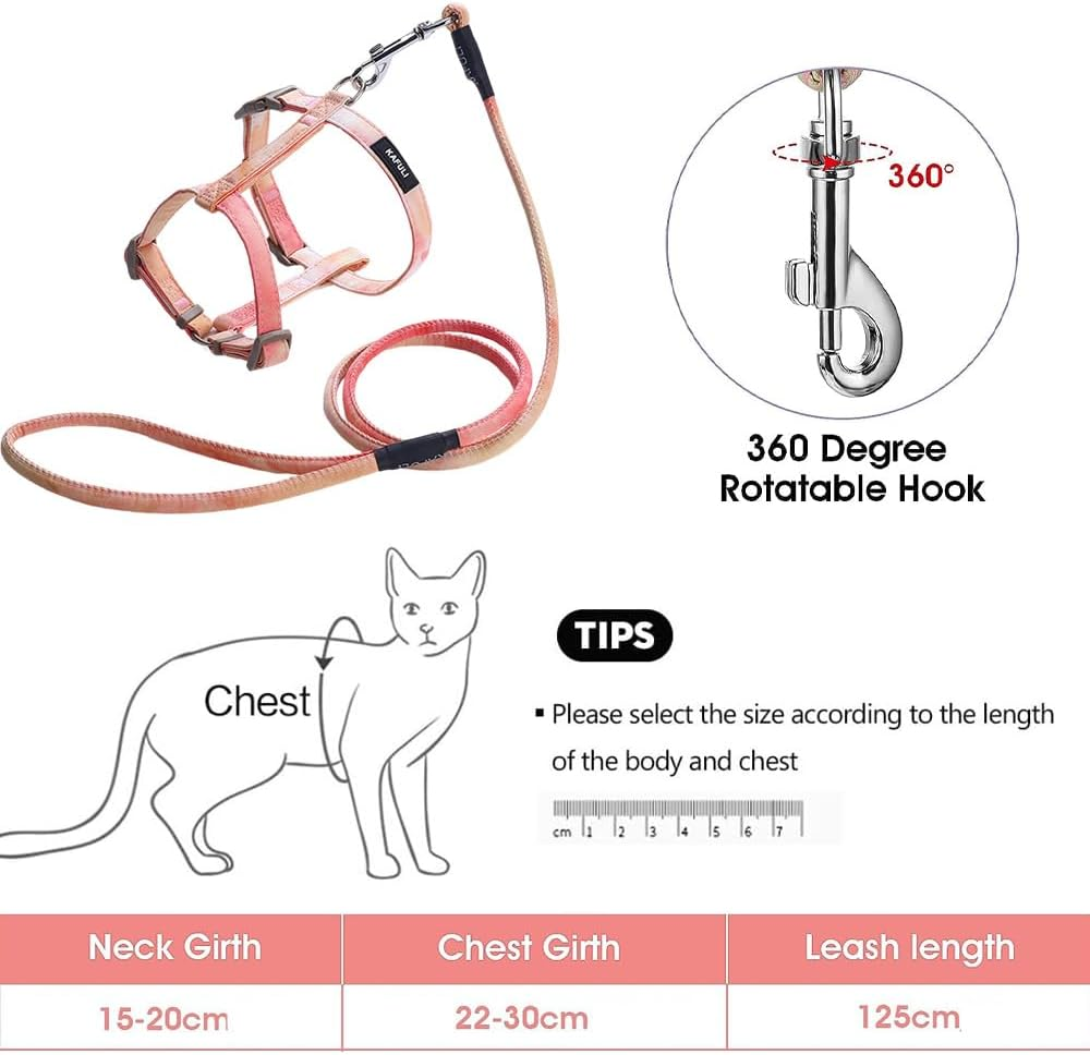 Cat Harness with Lead, Escape Proof Cat Harness Lead, Adjustable Cat Lead with Harness for Small, Medium Cats, Outdoor Walking, Colour Gradient Orange image number 6