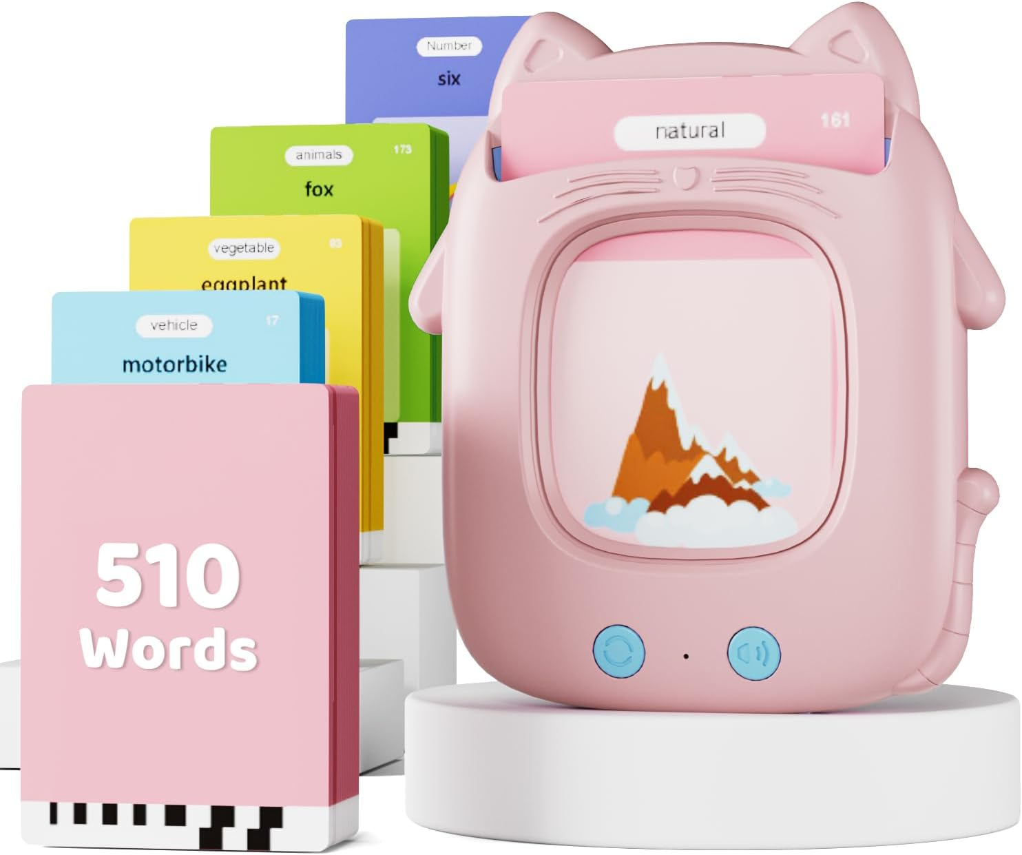 Micomlan Talking Flash Cards for Toddlers - 510 Sight Words Montessori Toys, Learning Educational Gifts, Autism Speech Therapy Toys for Age 2 3 4 5 Years Old Boys and Girls Birthday Gifts, Pink image number 1